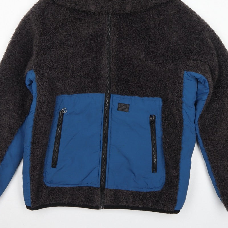 Zara Boys Black Blue Hooded Fleece Jacket Age 13-14 Years Full Zip