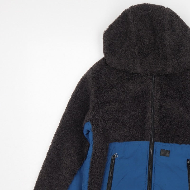 Zara Boys Black Blue Hooded Fleece Jacket Age 13-14 Years Full Zip