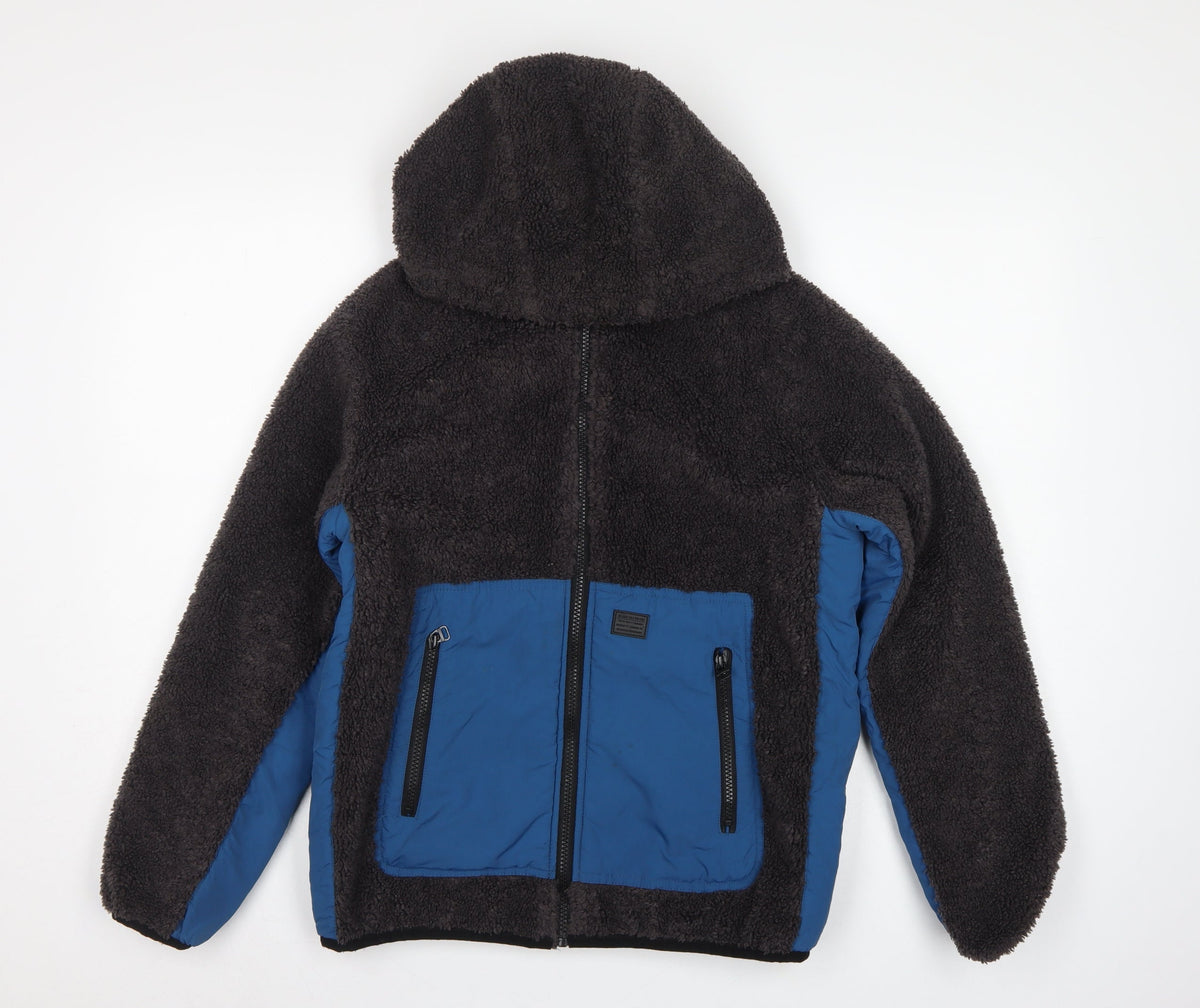 Zara Boys Black Blue Hooded Fleece Jacket Age 13-14 Years Full Zip