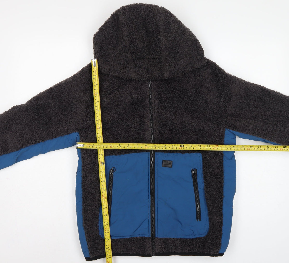 Zara Boys Black Blue Hooded Fleece Jacket Age 13-14 Years Full Zip