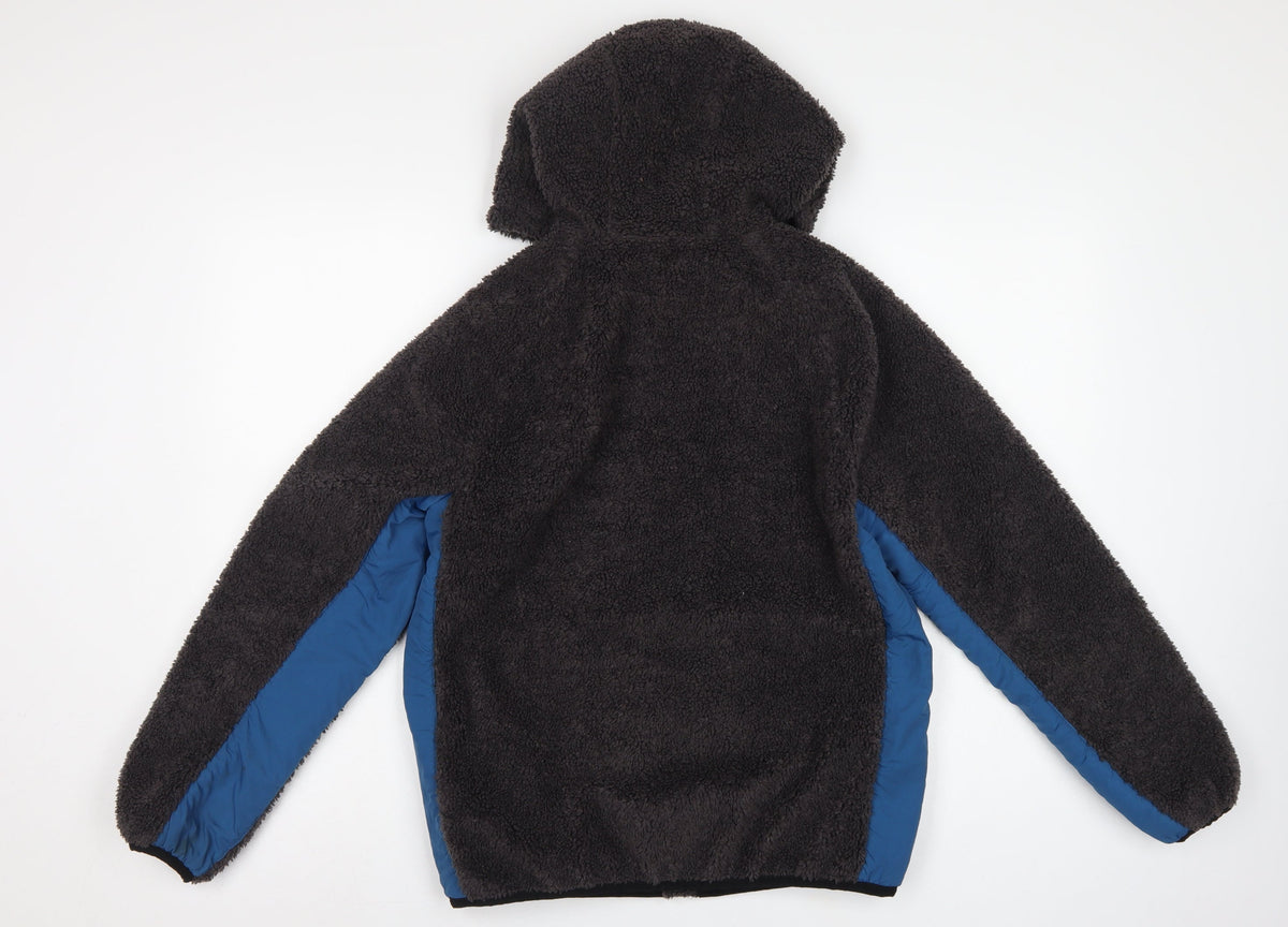 Zara Boys Black Blue Hooded Fleece Jacket Age 13-14 Years Full Zip