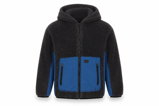 Zara Boys Black Blue Hooded Fleece Jacket Age 13-14 Years Full Zip