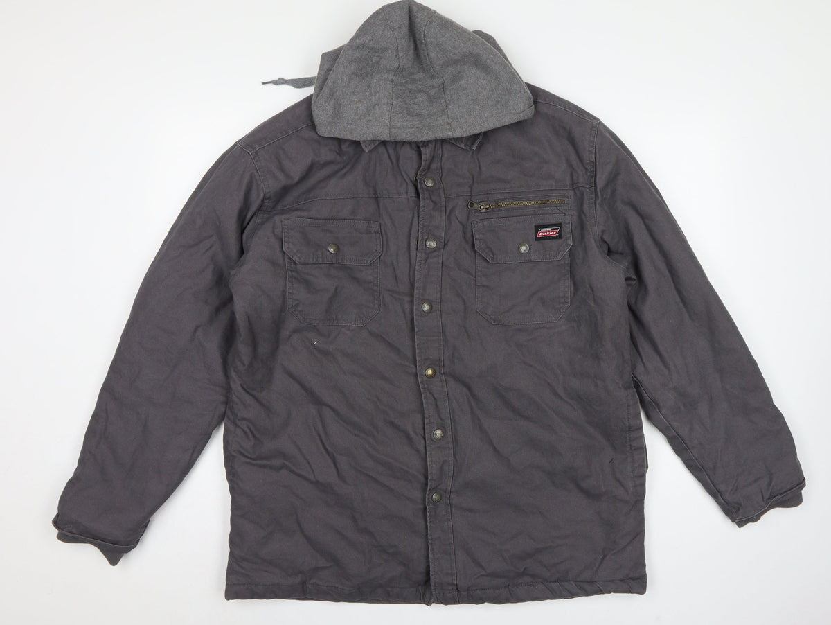 Dickies Men's Grey L Basic Hooded Cotton Workwear Jacket Lined