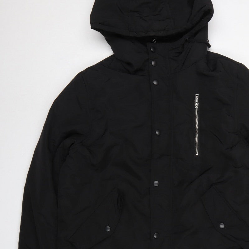 boohooMAN Men's Black M Hooded Padded Parka Coat Faux Fur Lined