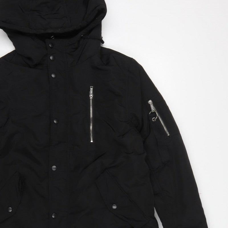 boohooMAN Men's Black M Hooded Padded Parka Coat Faux Fur Lined