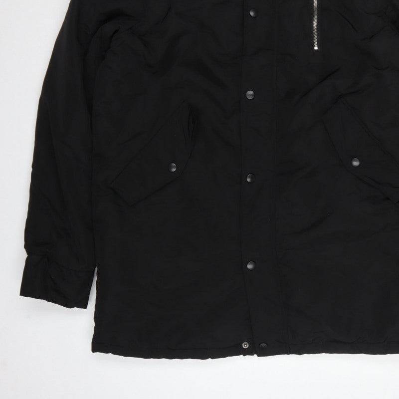 boohooMAN Men's Black M Hooded Padded Parka Coat Faux Fur Lined