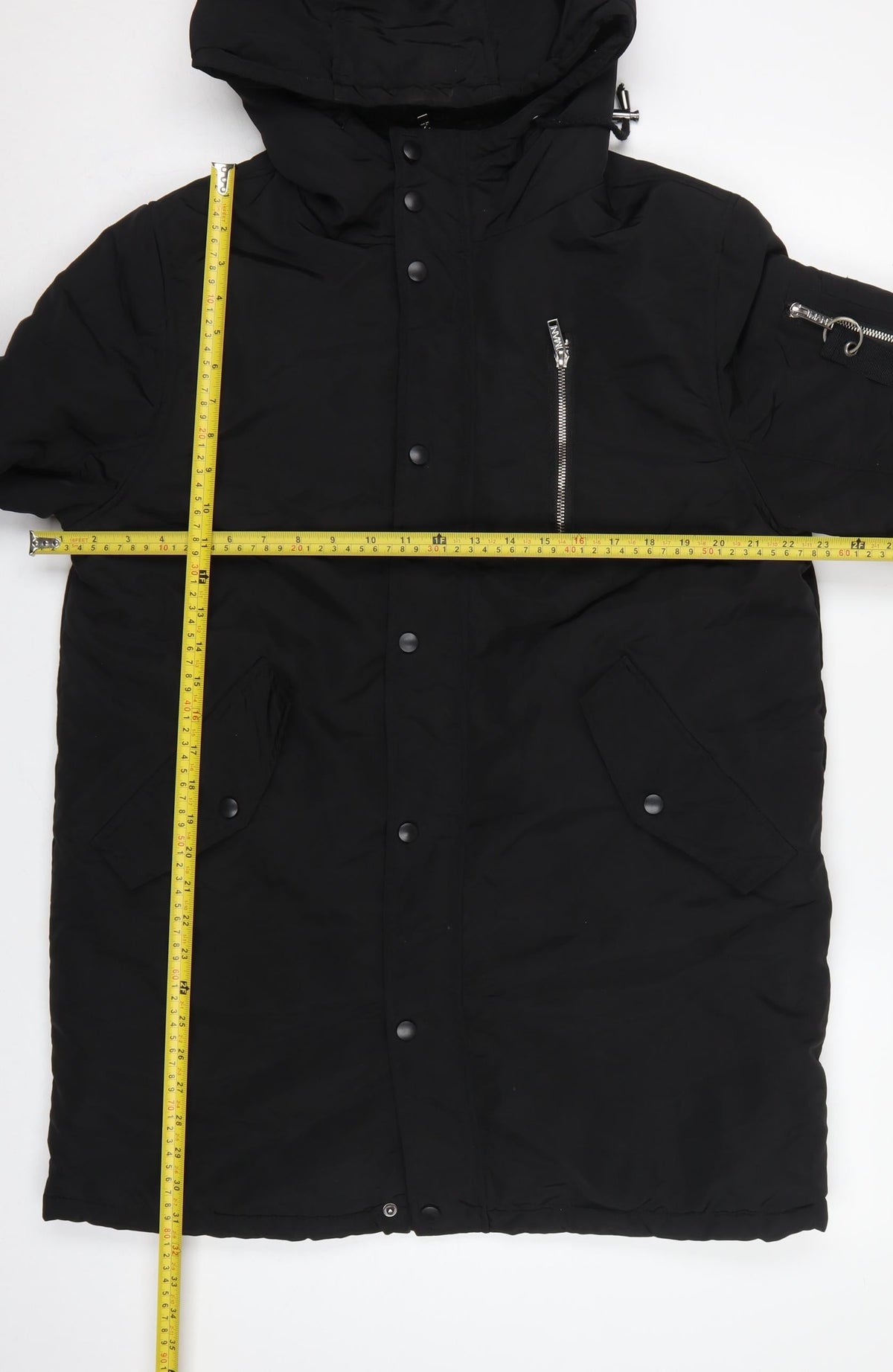 boohooMAN Men's Black M Hooded Padded Parka Coat Faux Fur Lined