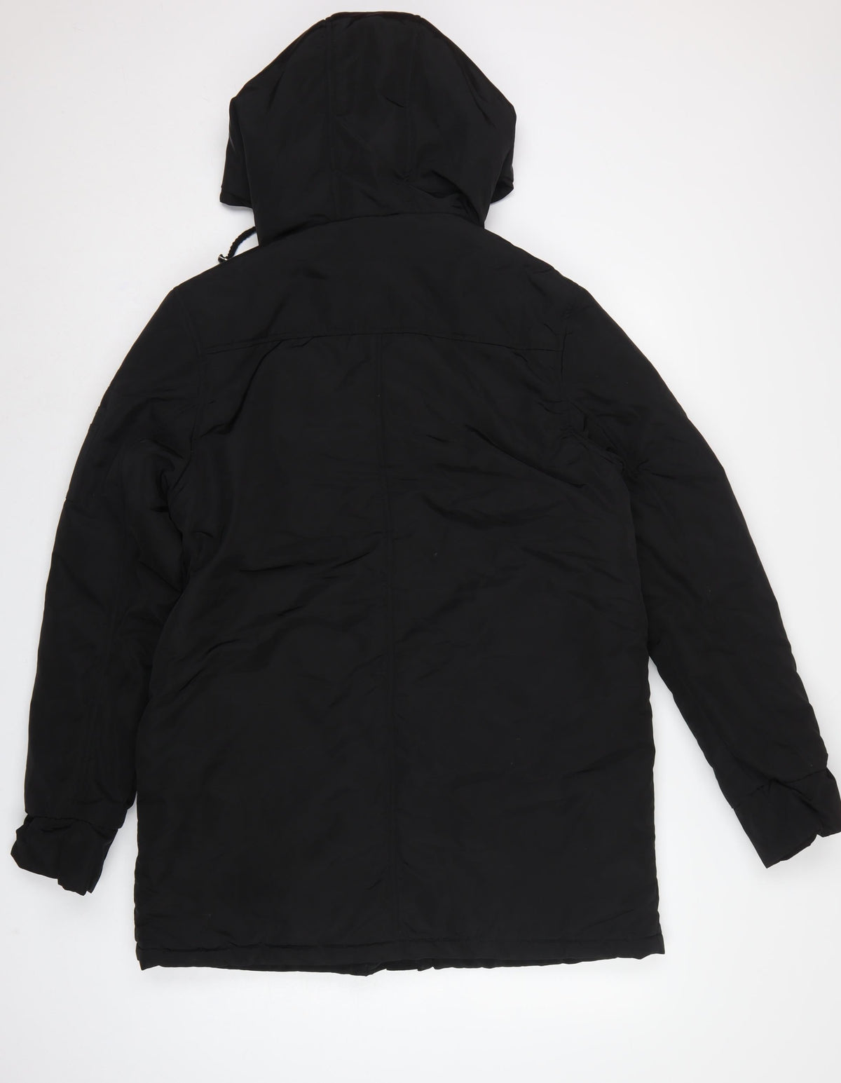 boohooMAN Men's Black M Hooded Padded Parka Coat Faux Fur Lined