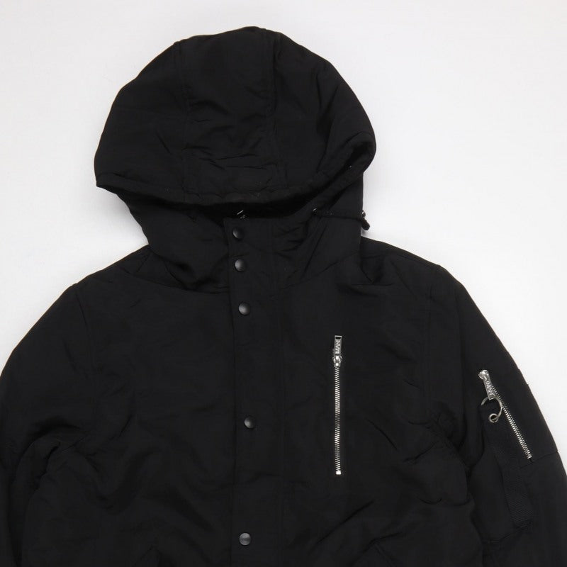 boohooMAN Men's Black M Hooded Padded Parka Coat Faux Fur Lined