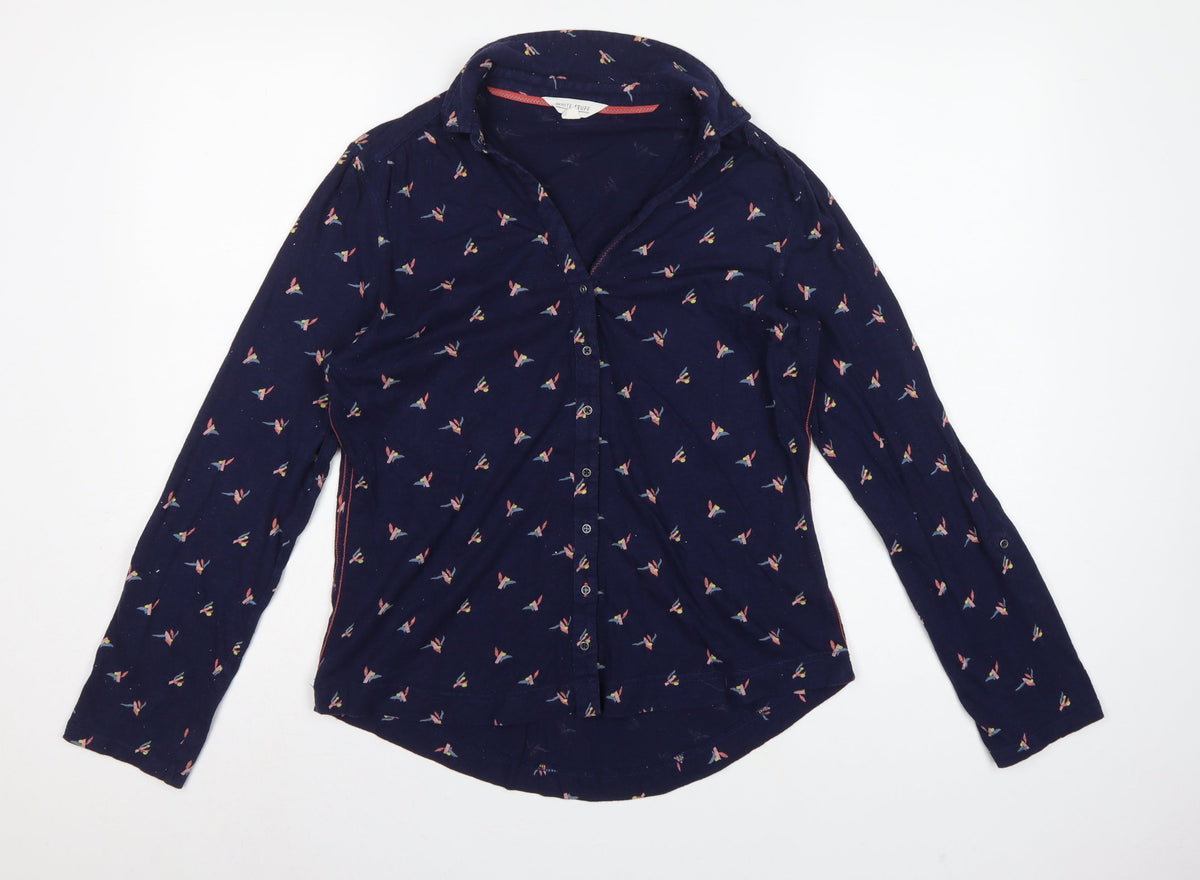 White Stuff Women’s Blue Bird Print Cotton Button-Up Shirt UK 12