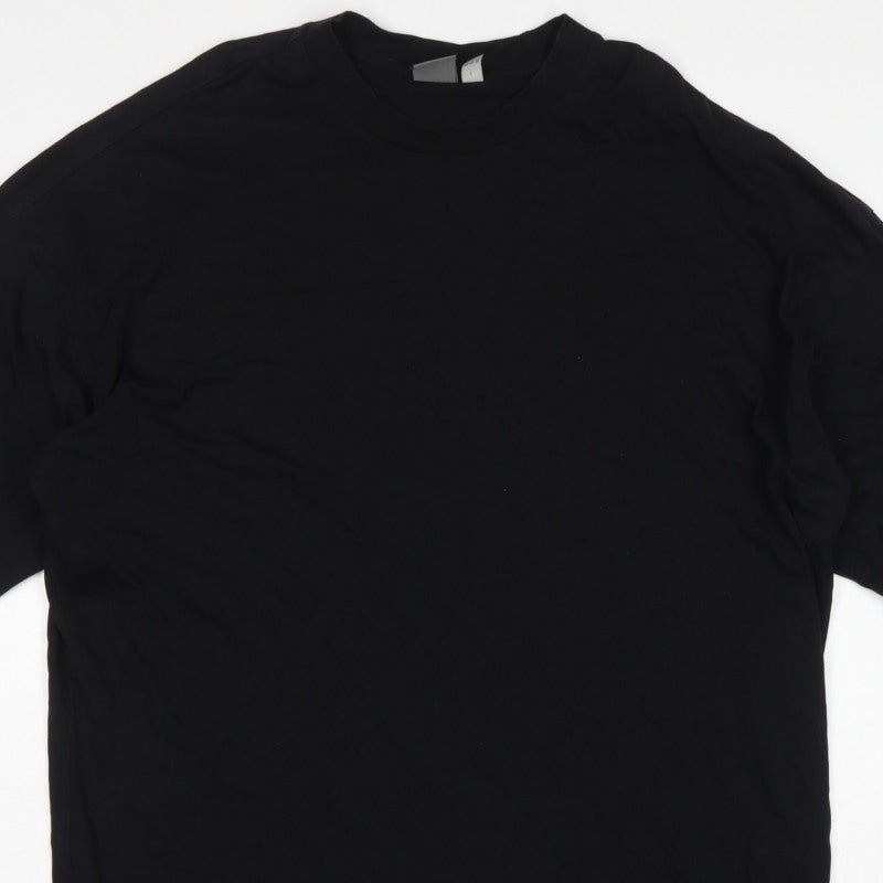 ASOS Women Black L Oversized High Neck Cotton Basic T-Shirt