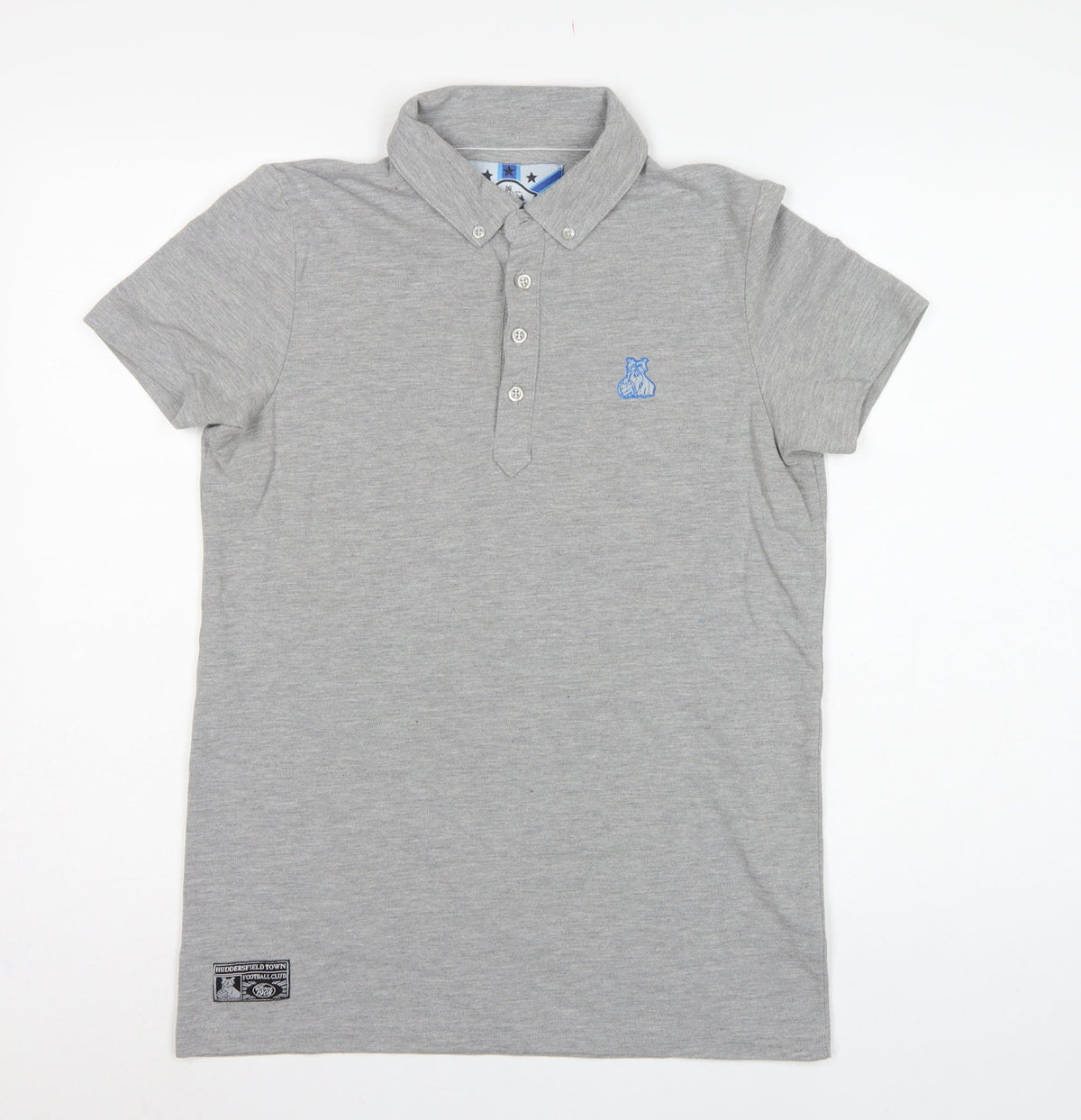 Back view of Huddersfield Town Men’s Grey M Football Embroidered Polo Shirt