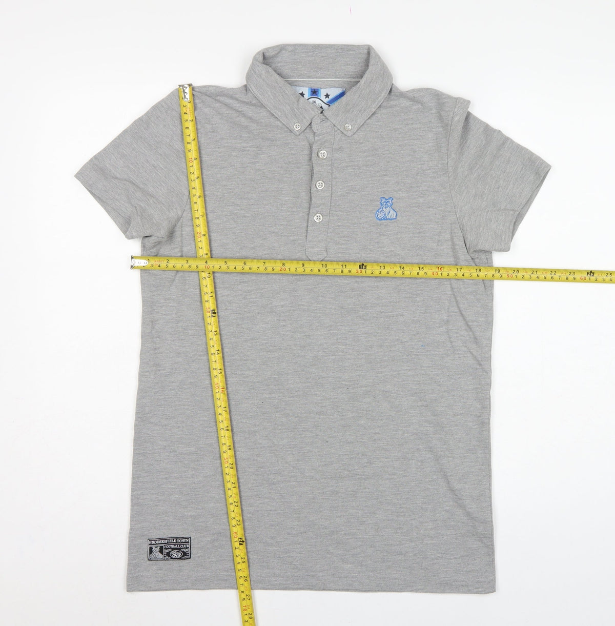 Close-up detail of Huddersfield Town Men’s Grey M Football Embroidered Polo Shirt