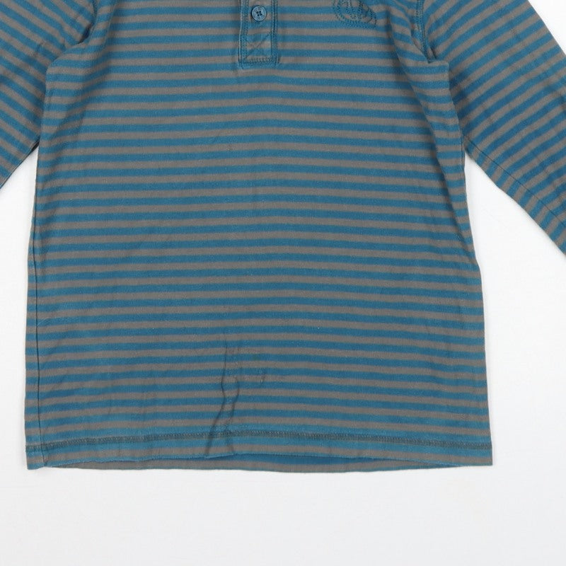Fat Face Boys Blue Grey Striped 10-11 Years Long Sleeve Henley T-Shirt