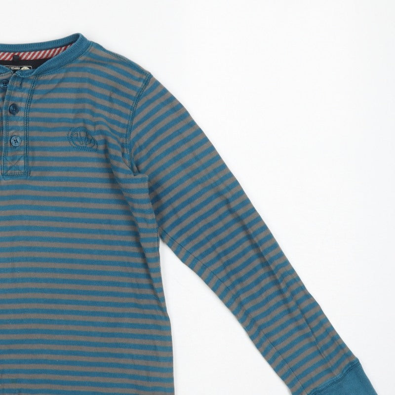 Fat Face Boys Blue Grey Striped 10-11 Years Long Sleeve Henley T-Shirt