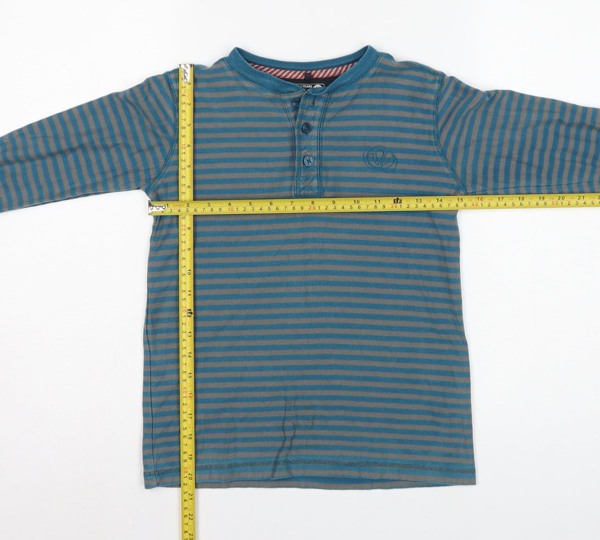 Fat Face Boys Blue Grey Striped 10-11 Years Long Sleeve Henley T-Shirt