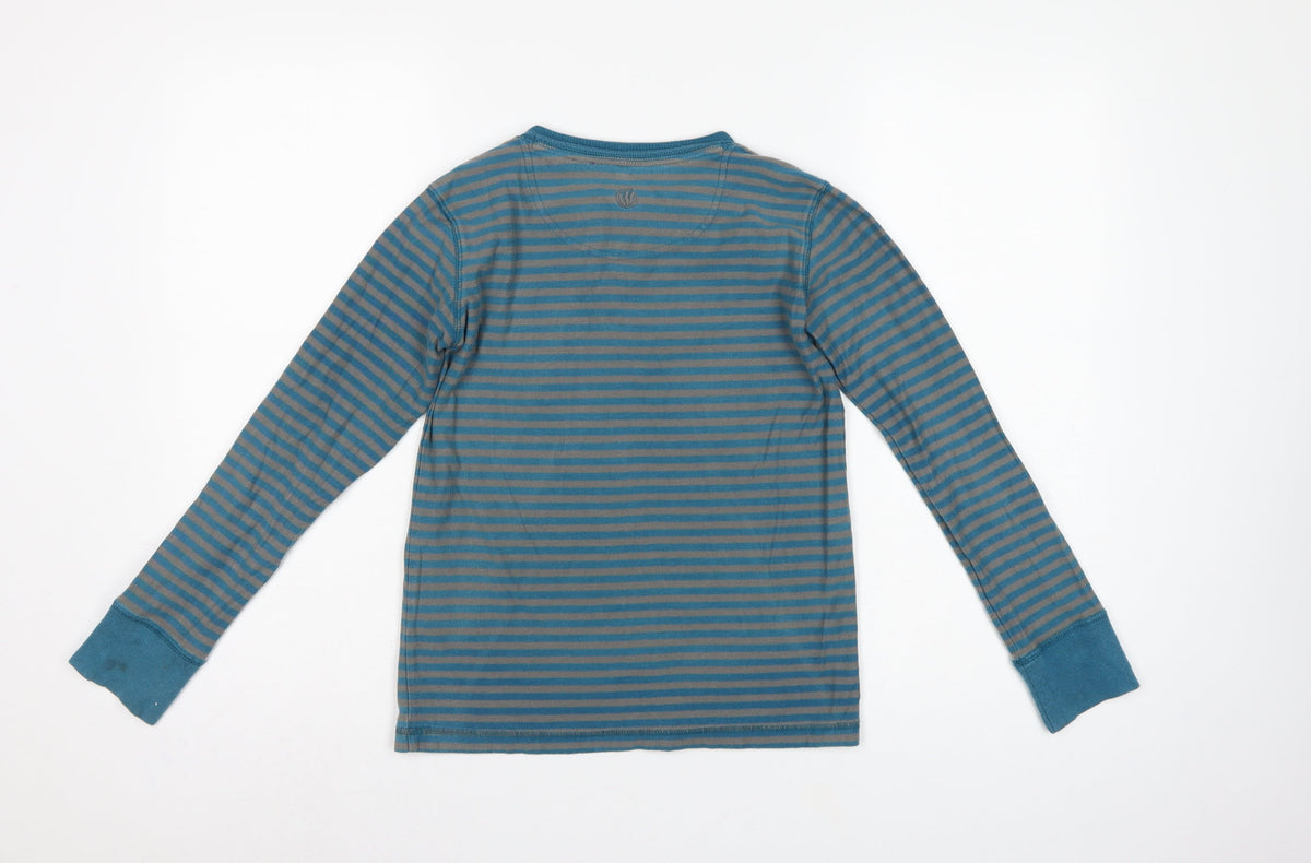Fat Face Boys Blue Grey Striped 10-11 Years Long Sleeve Henley T-Shirt