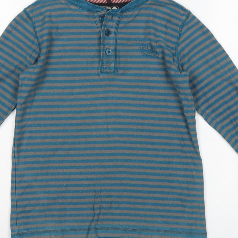 Fat Face Boys Blue Grey Striped 10-11 Years Long Sleeve Henley T-Shirt