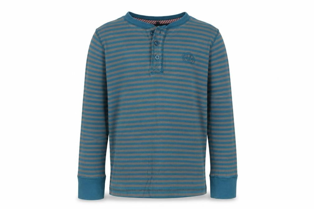 Fat Face Boys Blue Grey Striped 10-11 Years Long Sleeve Henley T-Shirt