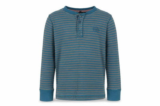 Fat Face Boys Blue Grey Striped 10-11 Years Long Sleeve Henley T-Shirt
