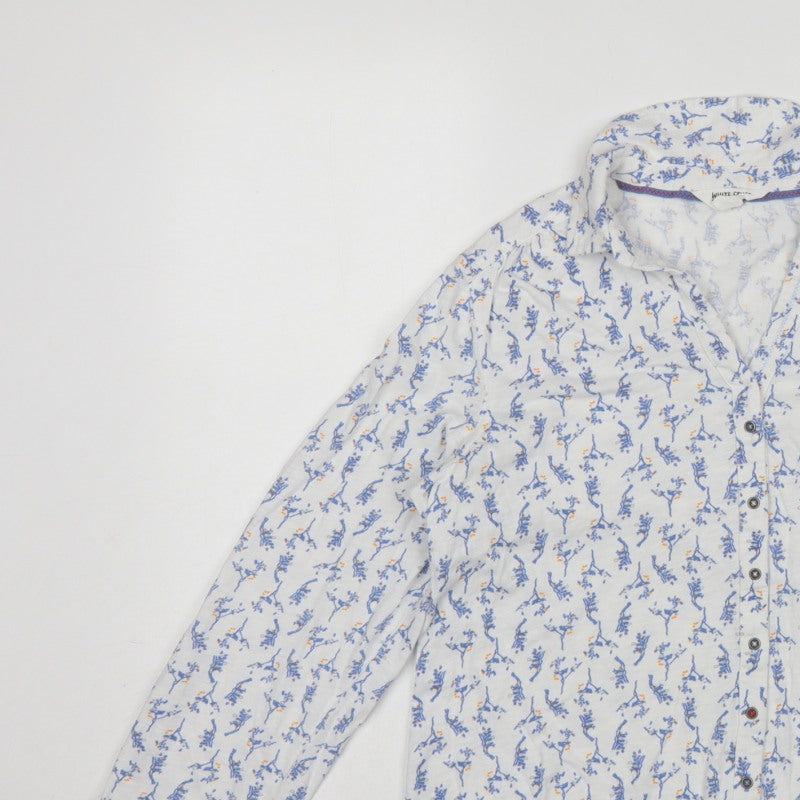 White Stuff Women White Floral Cotton Button-Up Shirt UK 14 Petite