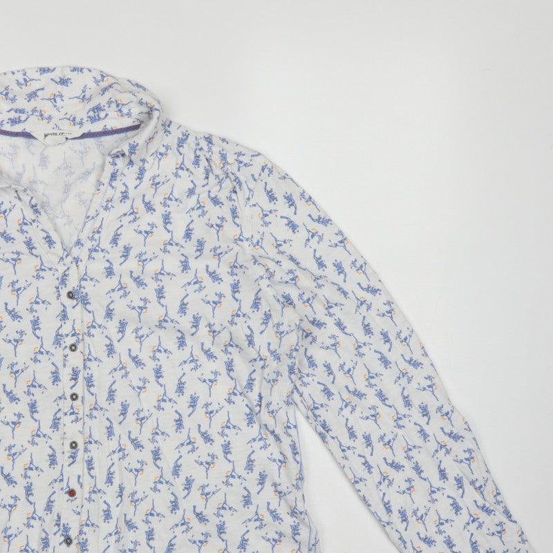 White Stuff Women White Floral Cotton Button-Up Shirt UK 14 Petite