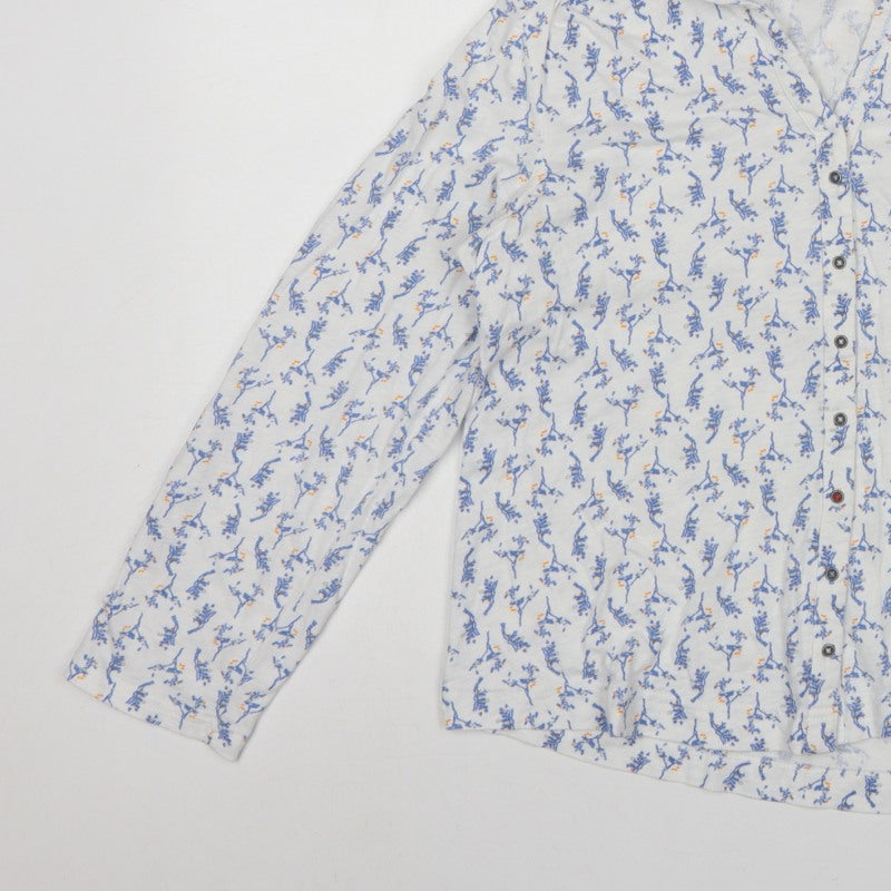 White Stuff Women White Floral Cotton Button-Up Shirt UK 14 Petite