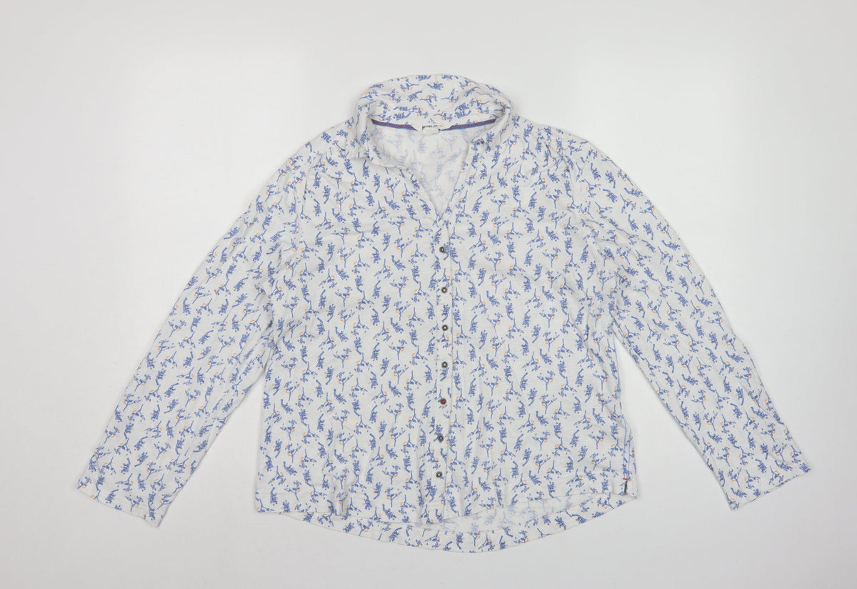 White Stuff Women White Floral Cotton Button-Up Shirt UK 14 Petite