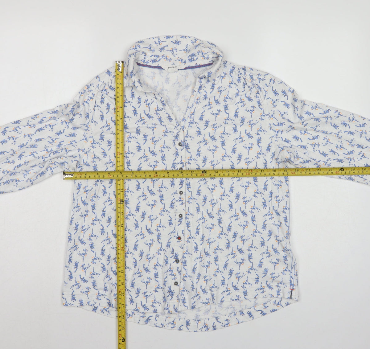 White Stuff Women White Floral Cotton Button-Up Shirt UK 14 Petite