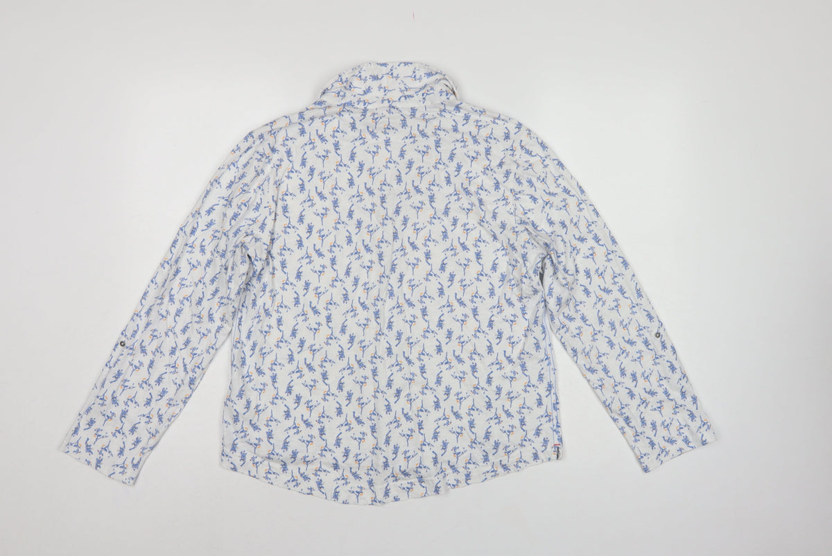 White Stuff Women White Floral Cotton Button-Up Shirt UK 14 Petite