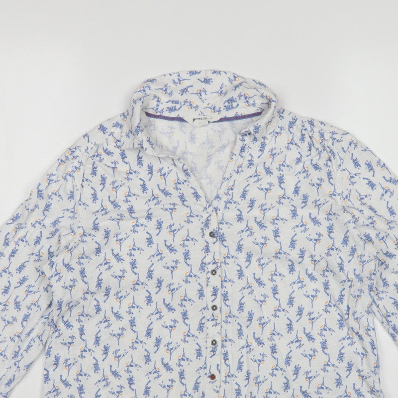 White Stuff Women White Floral Cotton Button-Up Shirt UK 14 Petite