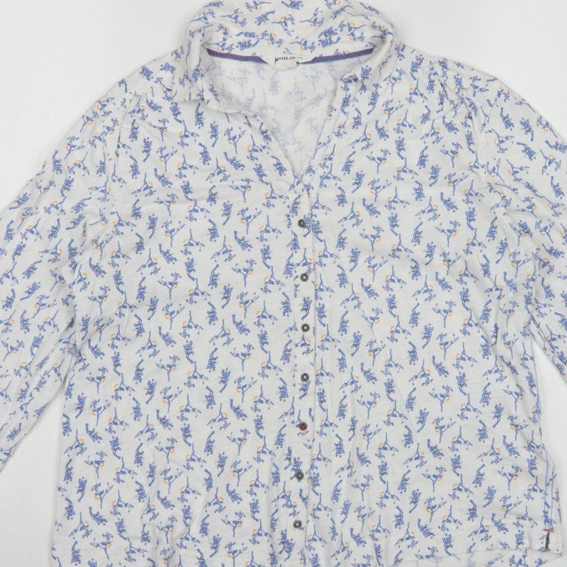 White Stuff Women White Floral Cotton Button-Up Shirt UK 14 Petite