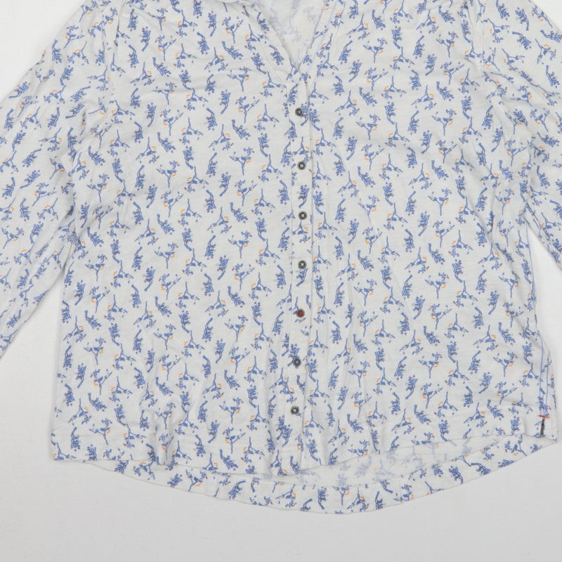 White Stuff Women White Floral Cotton Button-Up Shirt UK 14 Petite