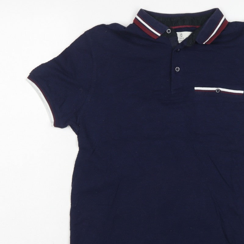 2nd Chapter Men's Blue S Cotton Piqué Short Sleeve Polo Contrast Pocket