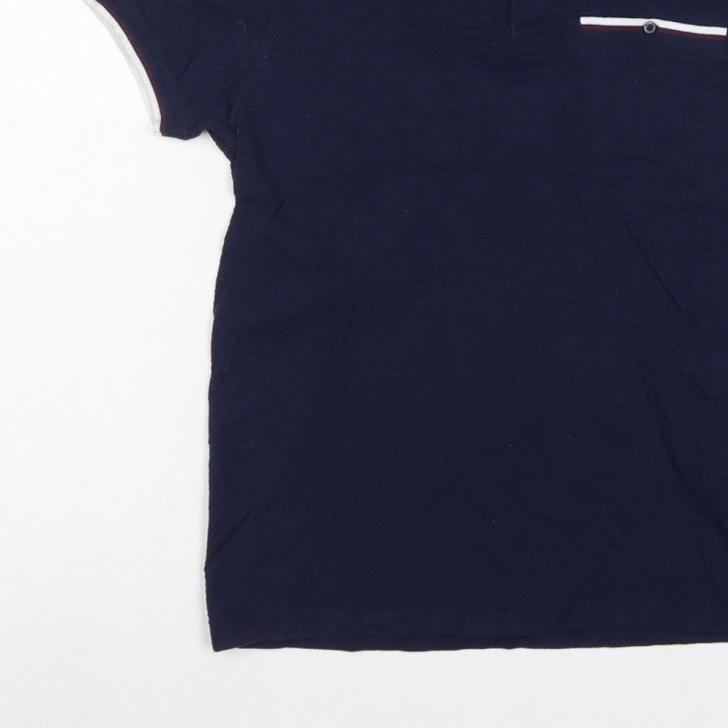 2nd Chapter Men's Blue S Cotton Piqué Short Sleeve Polo Contrast Pocket