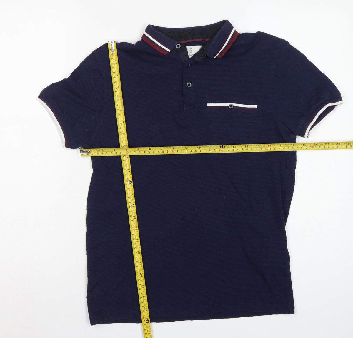 2nd Chapter Men's Blue S Cotton Piqué Short Sleeve Polo Contrast Pocket