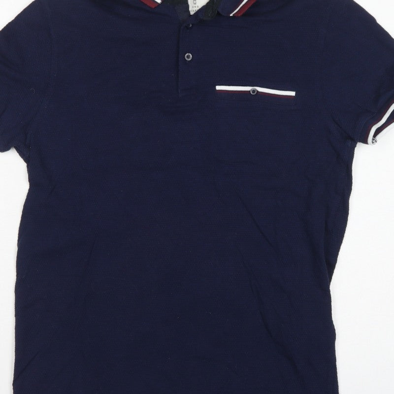 2nd Chapter Men's Blue S Cotton Piqué Short Sleeve Polo Contrast Pocket