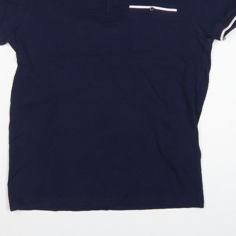 2nd Chapter Men's Blue S Cotton Piqué Short Sleeve Polo Contrast Pocket