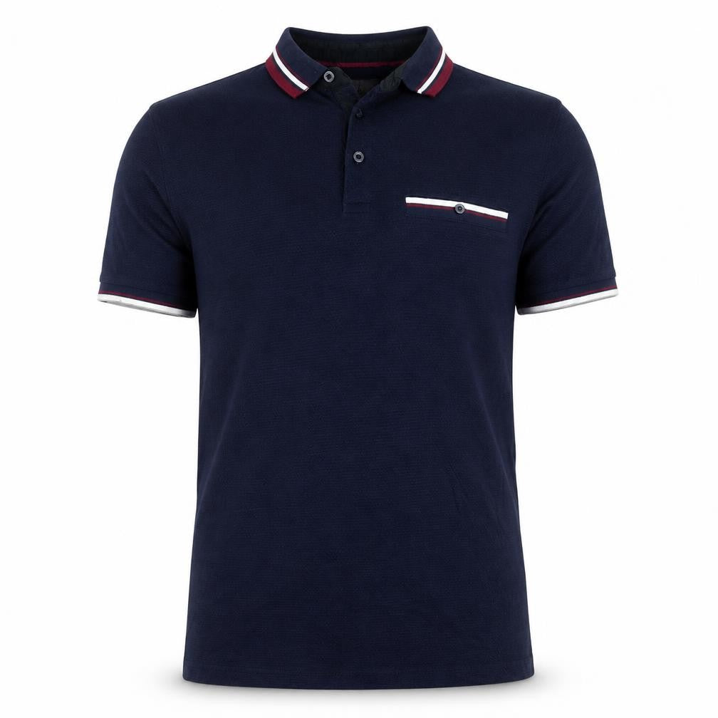 2nd Chapter Men's Blue S Cotton Piqué Short Sleeve Polo Contrast Pocket
