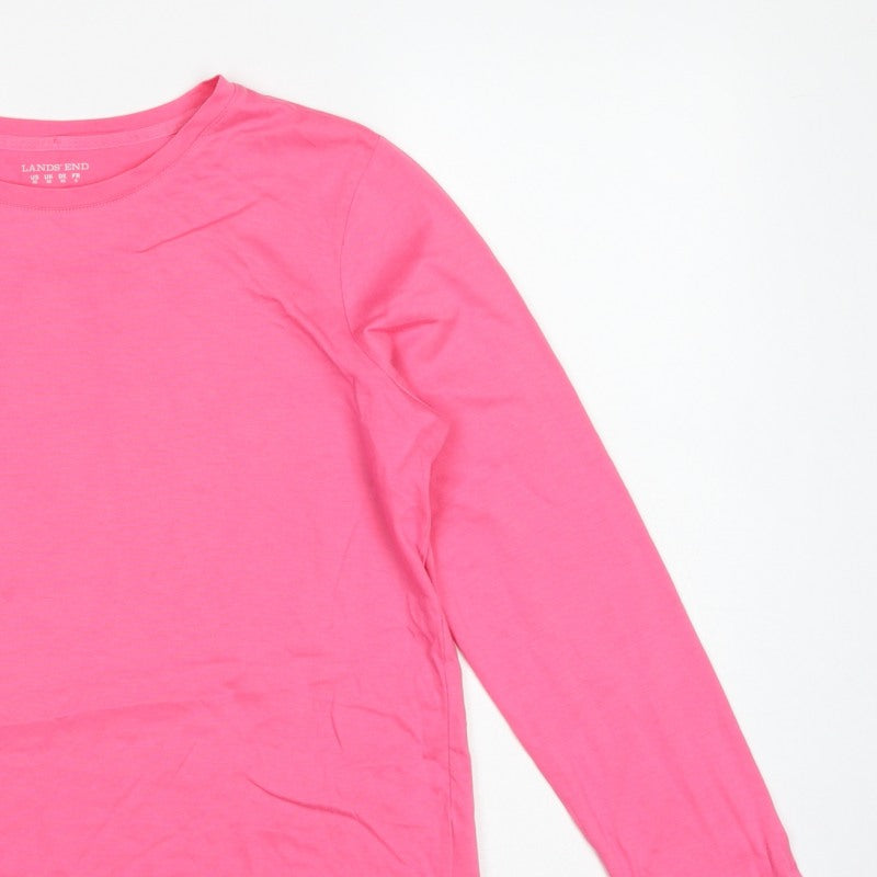 Lands' End Women Pink XS Petite Basic Cotton Long Sleeve T-Shirt