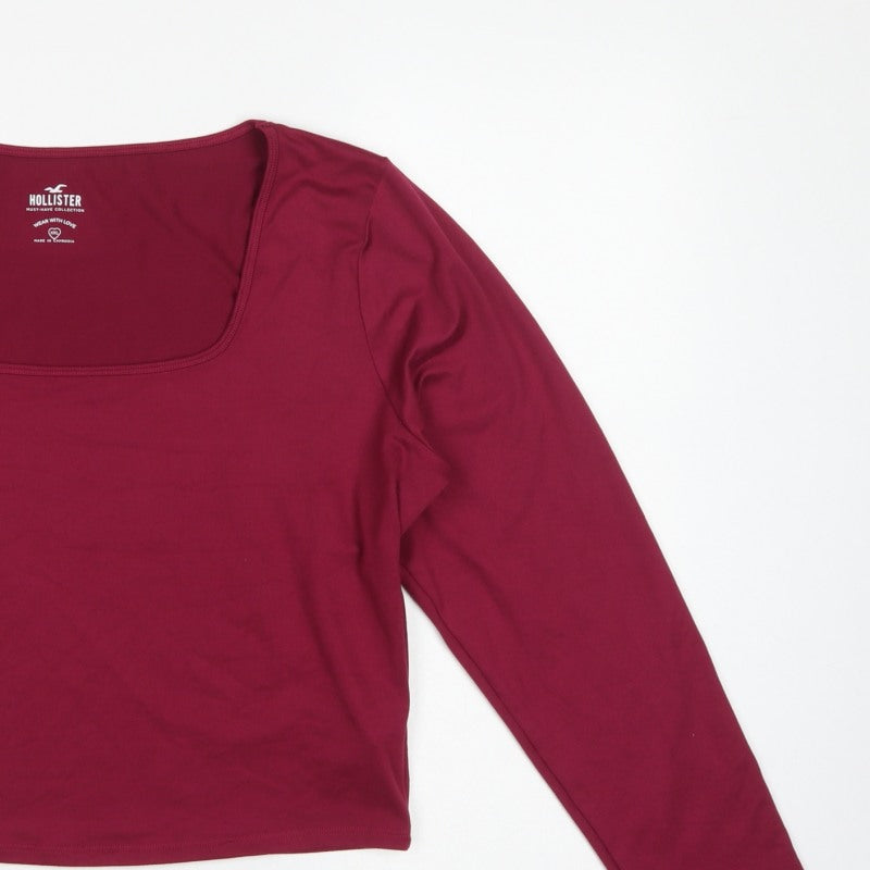 Hollister Women Red 2XL Cropped Square Neck Stretch Long Sleeve Top