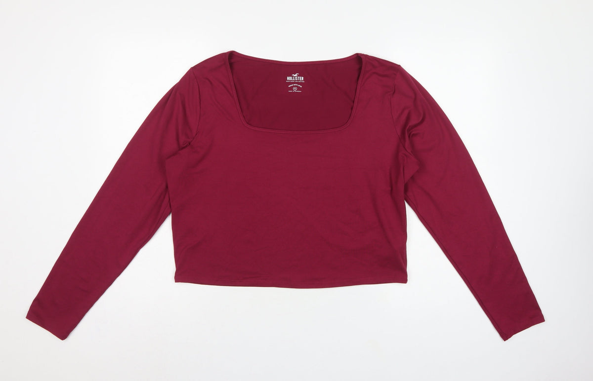 Hollister Women Red 2XL Cropped Square Neck Stretch Long Sleeve Top