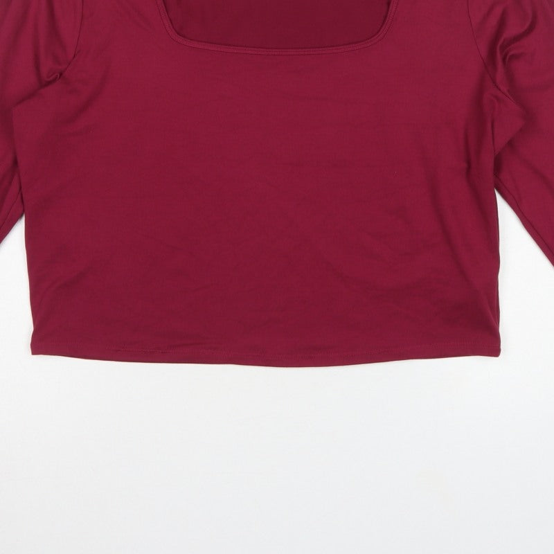 Hollister Women Red 2XL Cropped Square Neck Stretch Long Sleeve Top