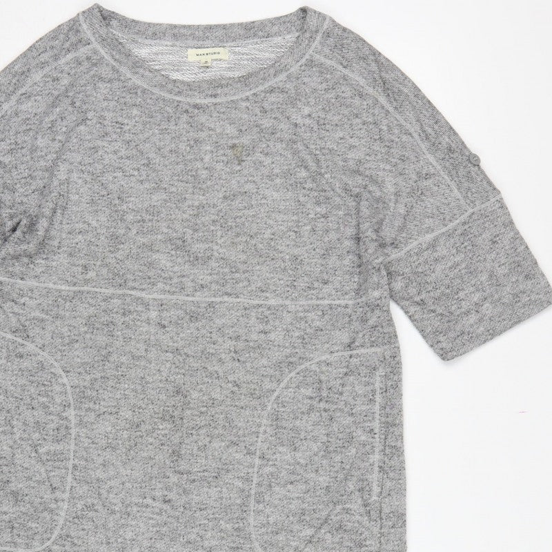 Max Studio Women Grey M Basic Short Sleeve Raglan Pocket T-Shirt