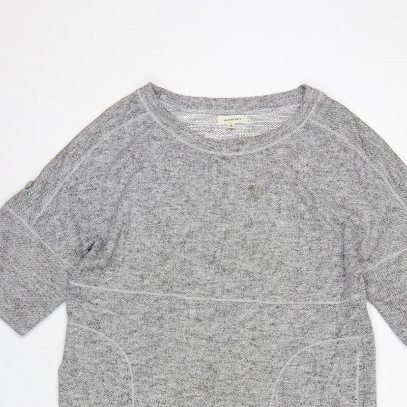 Max Studio Women Grey M Basic Short Sleeve Raglan Pocket T-Shirt