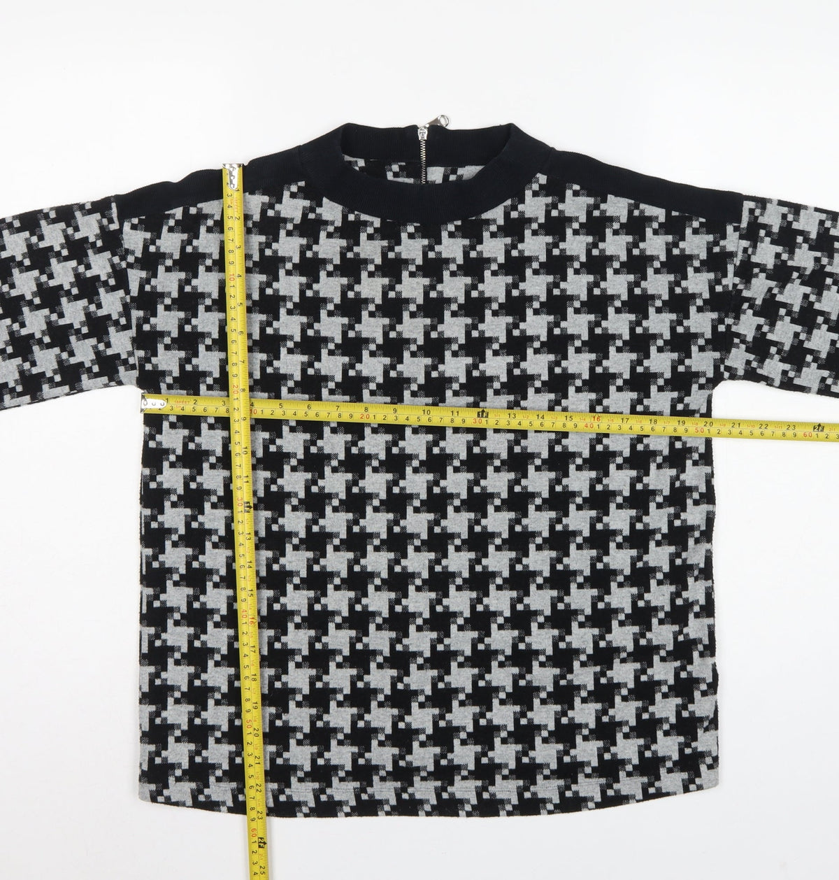 Next Women Black Grey UK 12 Geometric Knit Zip Tunic Blouse