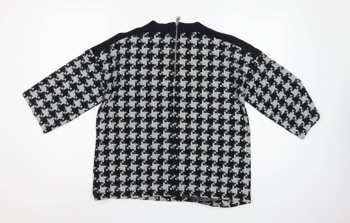 Next Women Black Grey UK 12 Geometric Knit Zip Tunic Blouse