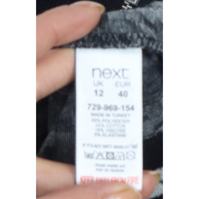 Next Women Black Grey UK 12 Geometric Knit Zip Tunic Blouse