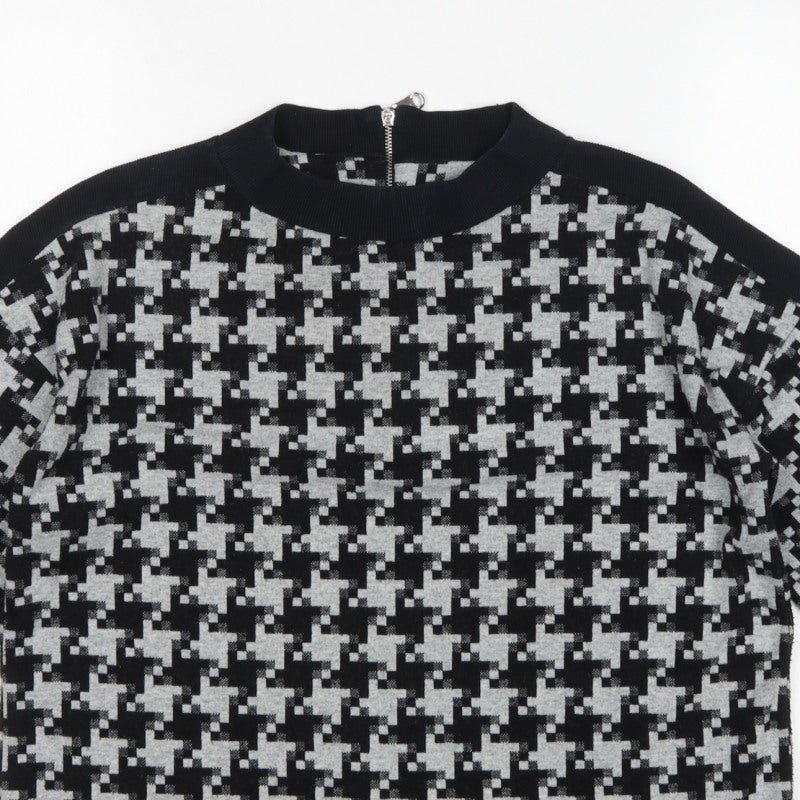 Next Women Black Grey UK 12 Geometric Knit Zip Tunic Blouse