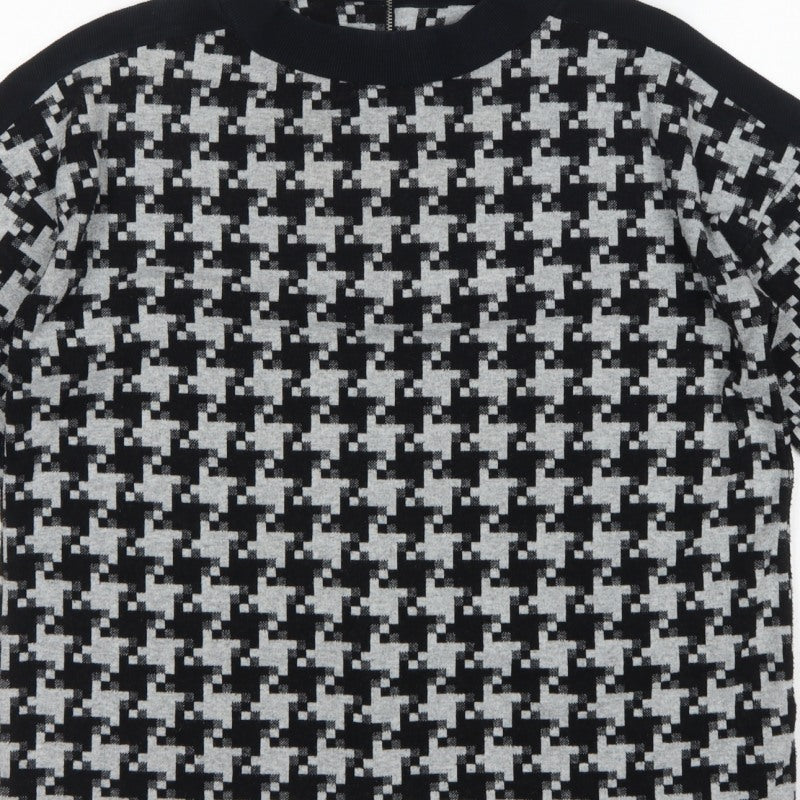 Next Women Black Grey UK 12 Geometric Knit Zip Tunic Blouse